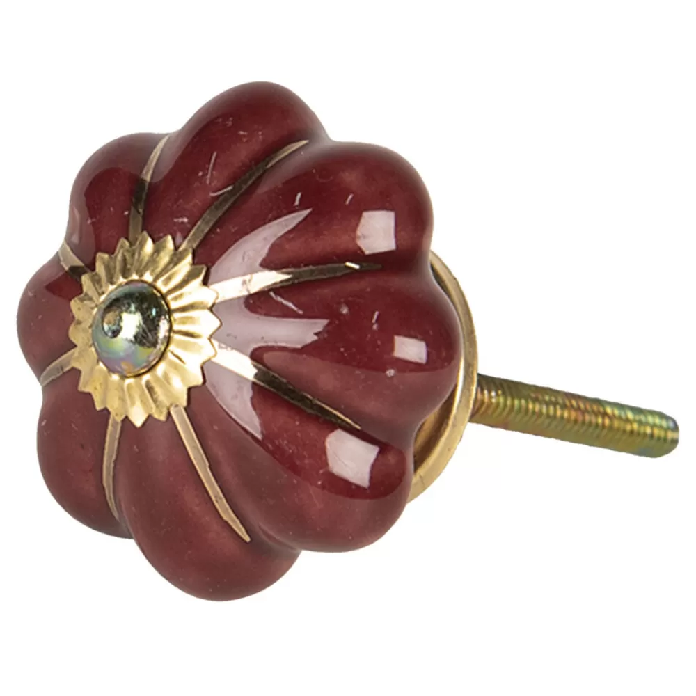 Flash Sale Kidzsupplies Clayre & Eef Deurknopje Bloem Bordeaux Rood Met Gouden Strepen