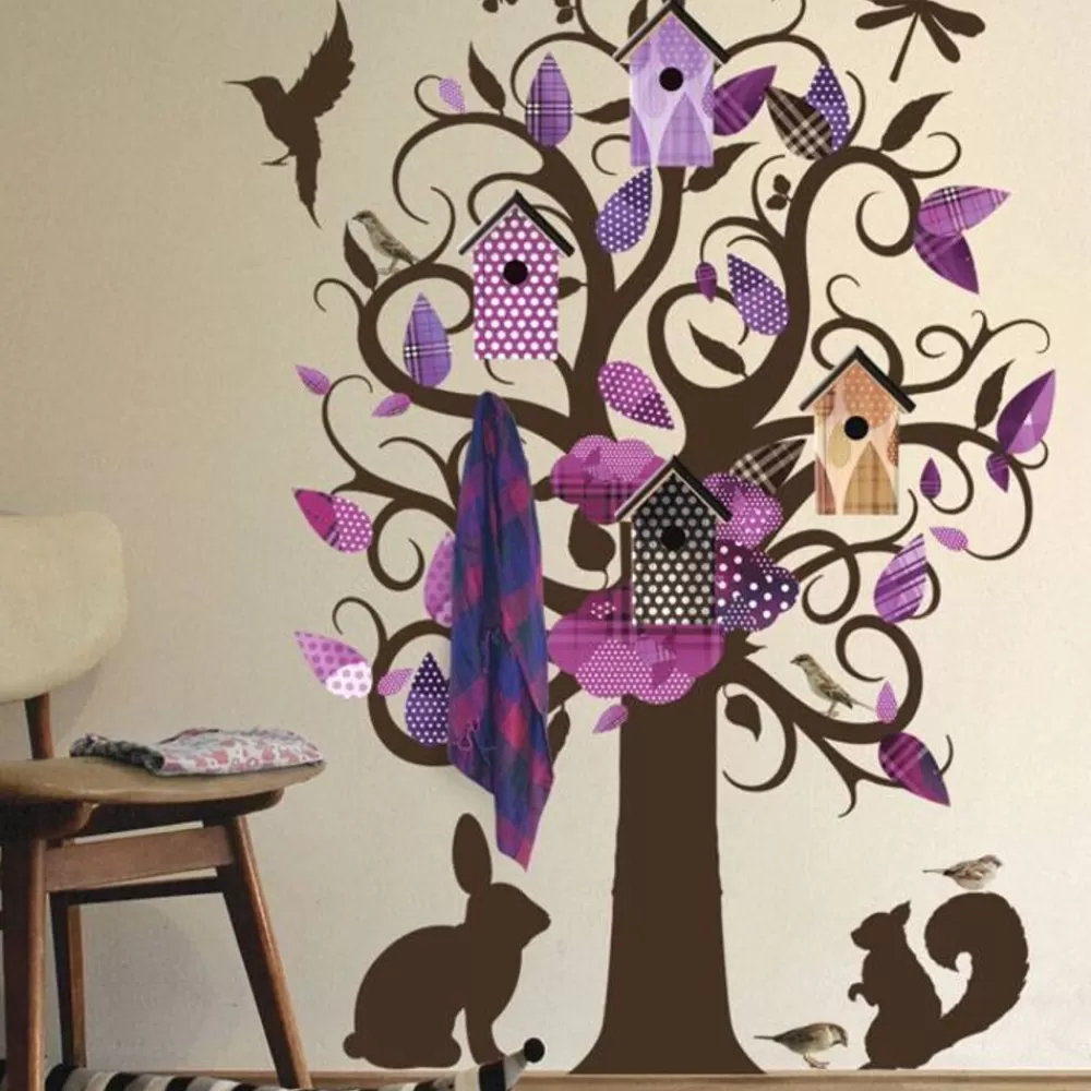 Store Kidzsupplies Kek Amsterdam Kek Amsterdam Kapstok Muursticker Villa Vogel Boom Paars