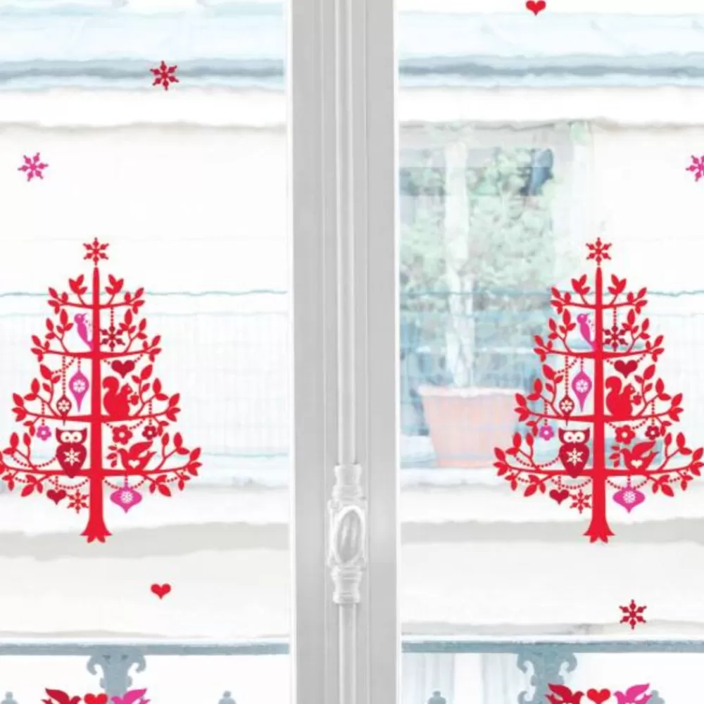 Shop Kidzsupplies Nouvelles Images Nouvelles Images Raamstickers Kerst Boom Met Uil En Eekhoorn Rood