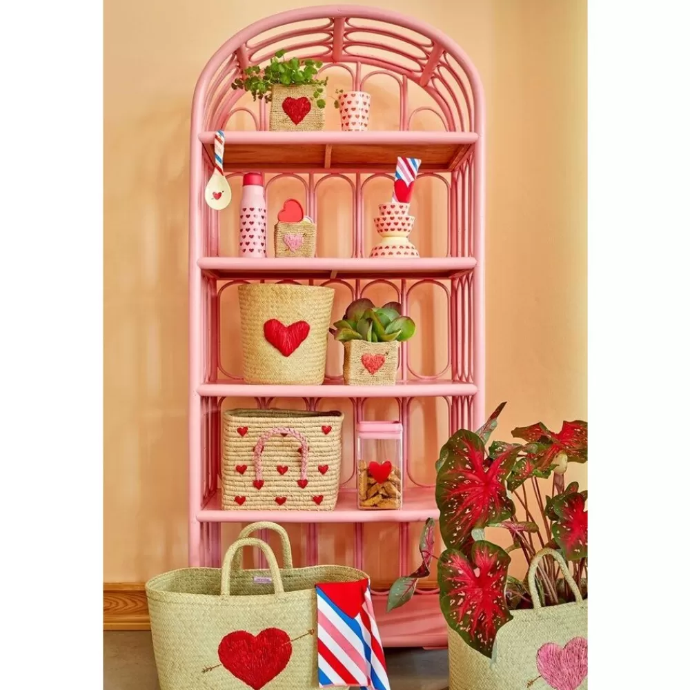 Hot Kidzsupplies Rice Opbergmand Raffia Met Rode Hartjes
